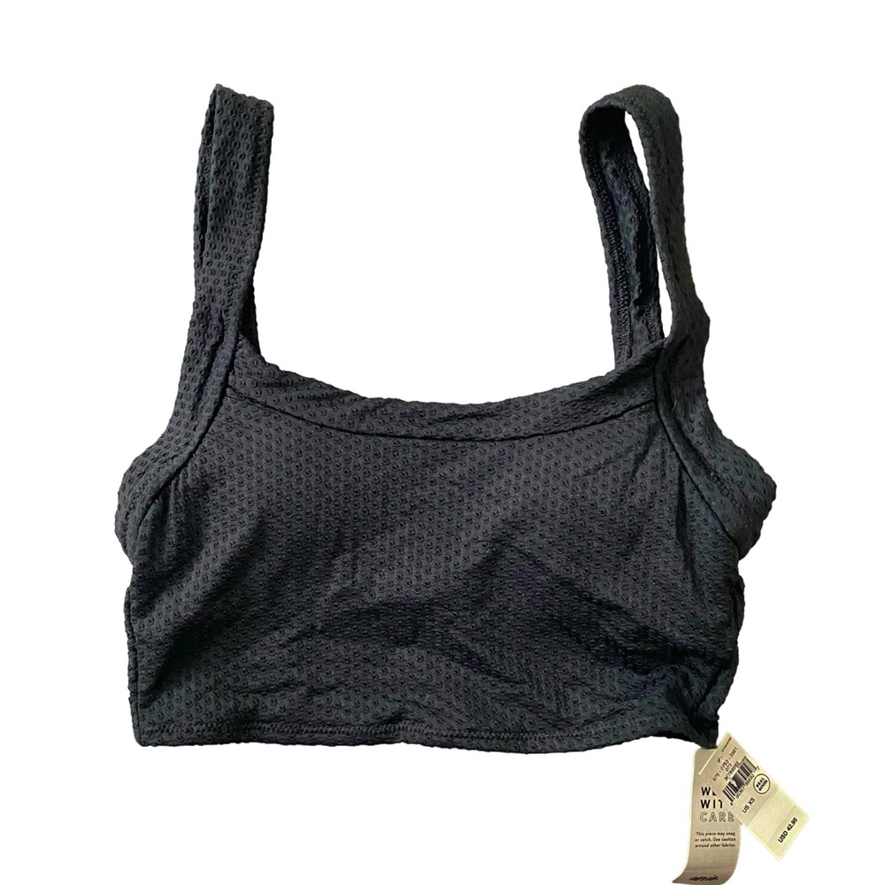 Aerie Wide Strap Scoop Neck Bikini Top Textured Black Size XS